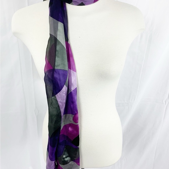 💜Tanjay Abstract Purple&Grey Sheer Chiffon Scarf~Geometric Print, Lightweight💜 - Picture 3 of 6